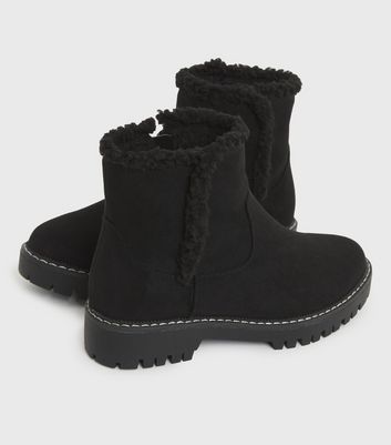 shop for Wide Fit Black Suedette Faux Shearling Lined Ankle Boots New Look Vegan at Shopo