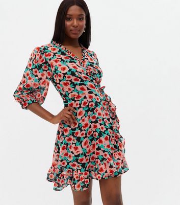 floral chiffon wrap dress