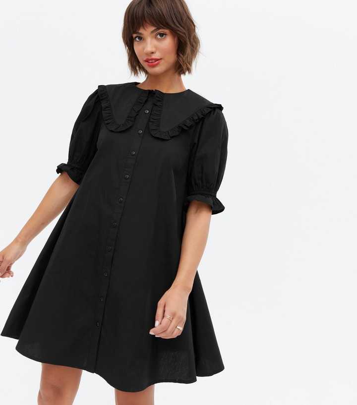 Black Collar Neck Mini Flared Dress – Styched Fashion