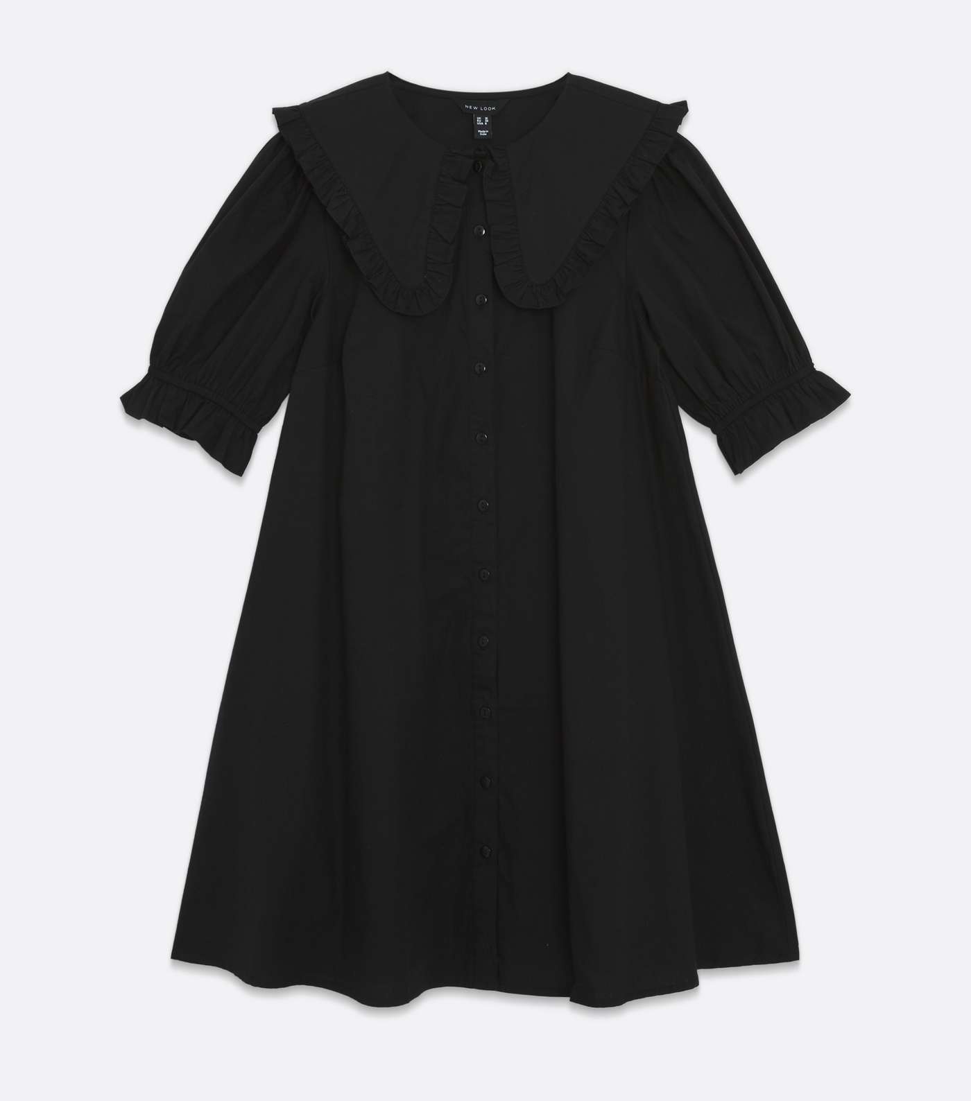 Black Poplin Frill Collar Button Front Mini Dress Image 5
