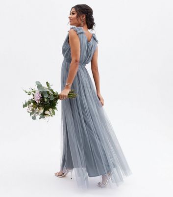 Maya Pale Blue Chiffon Ruffle Shoulder 