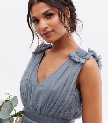 Maya Pale Blue Chiffon Ruffle Shoulder 