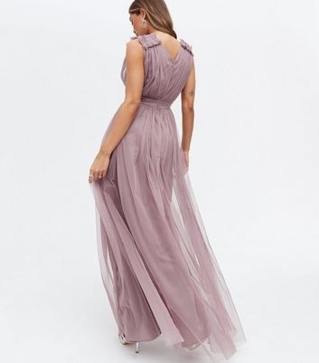 Maya plain tulle shop gathered maxi dress