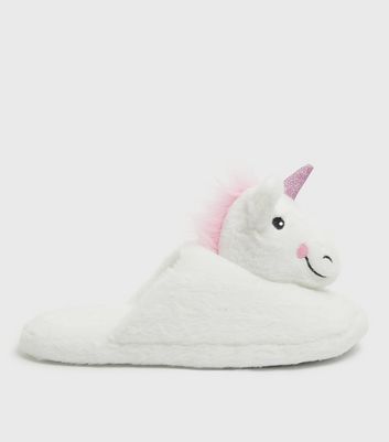 Ladies Womens Fluffy Unicorn Style Slipper Socks Lounge Footwear White 