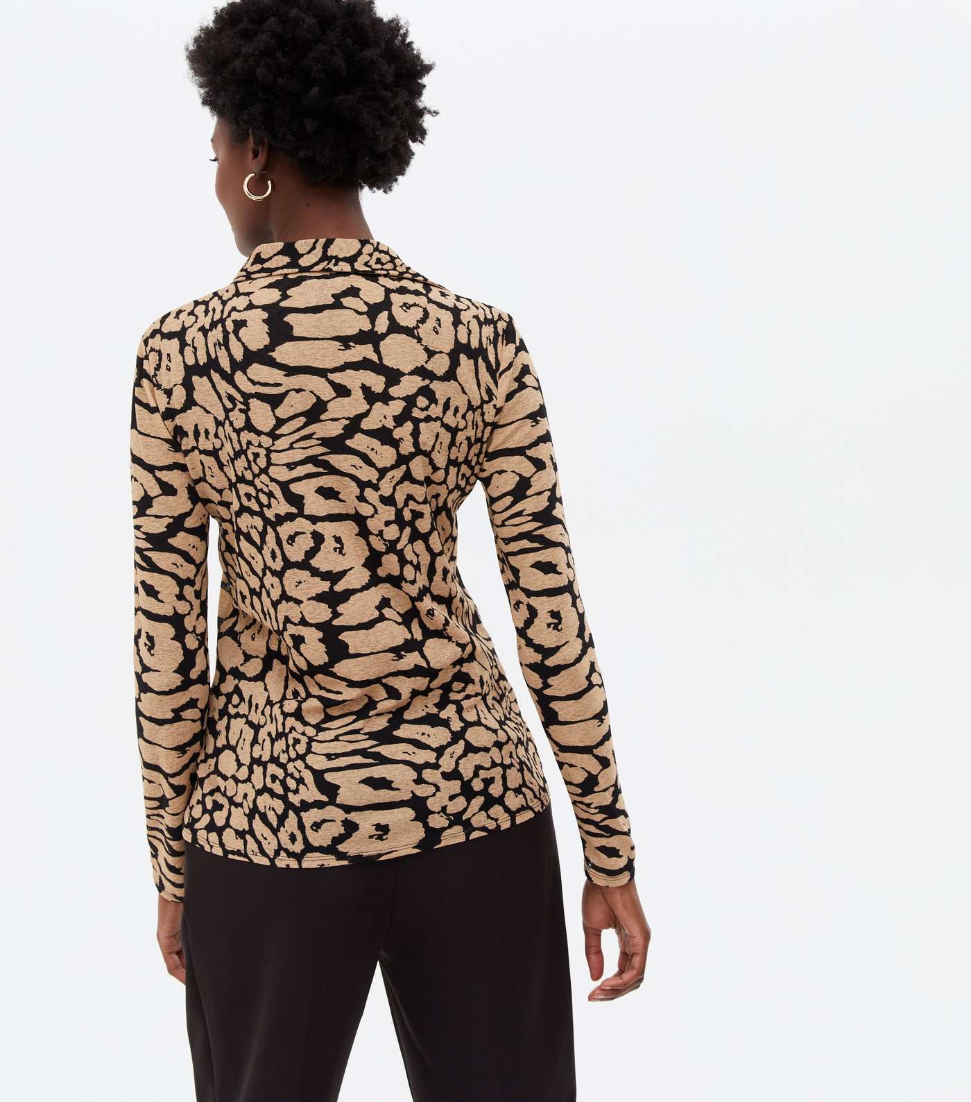 Brown Leopard Print Jersey Long Sleeve Shirt Image 4