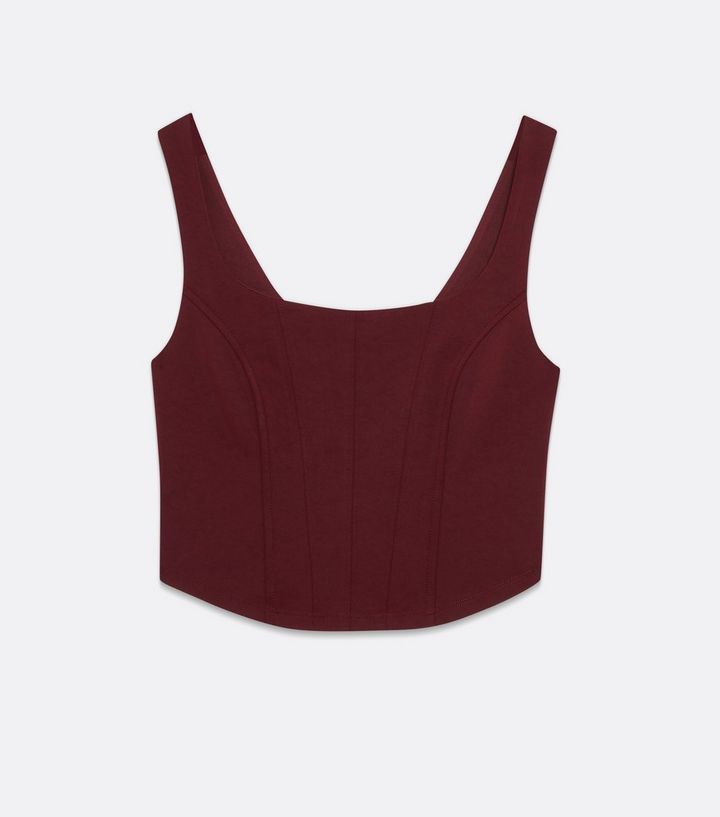 Burgundy Satin Square Neck Corset Crop Top New Look