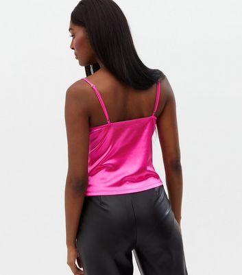 Bright Pink Satin Lace Trim Cami | New Look