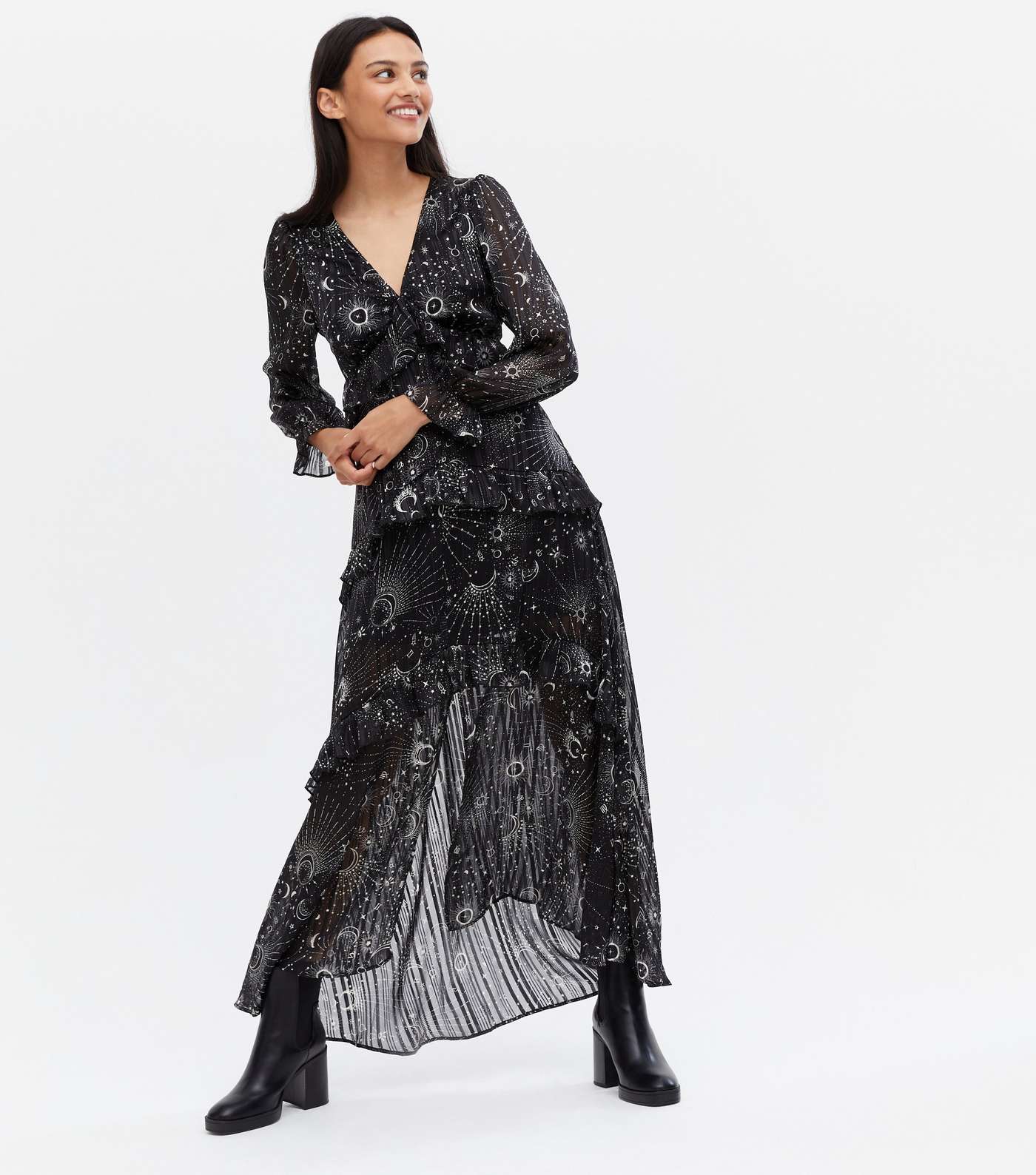 Black Mystic Ruffle Tiered Midi Dress Image 2