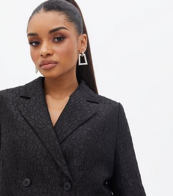 Petite Black Jacquard Crop Blazer | New 