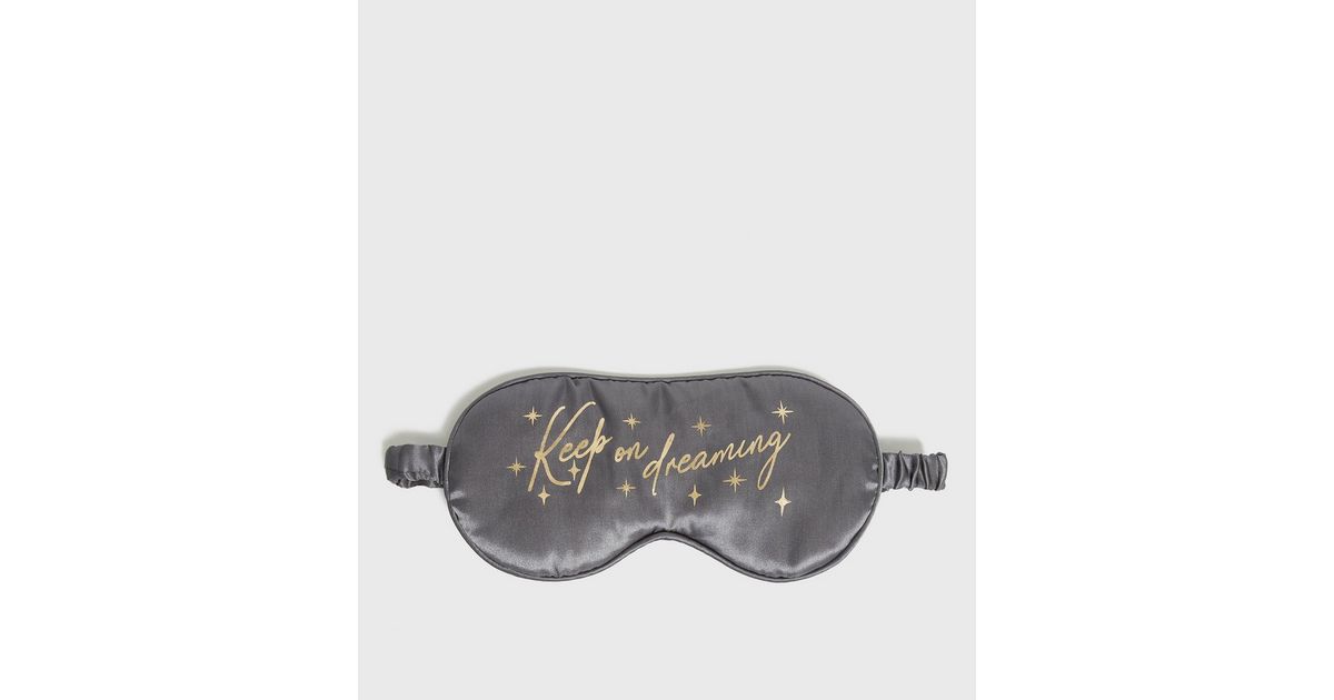Dark Grey Keep on Dreaming Logo Satin Eye Mask New Look