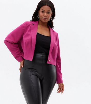 Click to view product details and reviews for Curves Bright Pink Crop Blazer New Look.