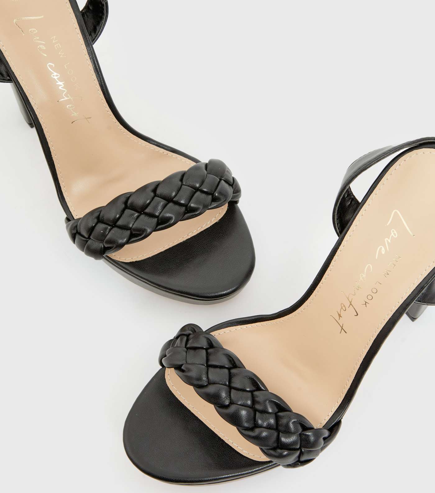 Black Plaited Strap Block Heel Sandals Image 3