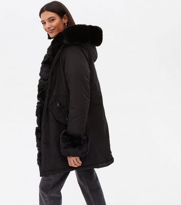 Click to view product details and reviews for Blue Vanilla Black Faux Fur Trim Hooded Parka Jacket New Look.