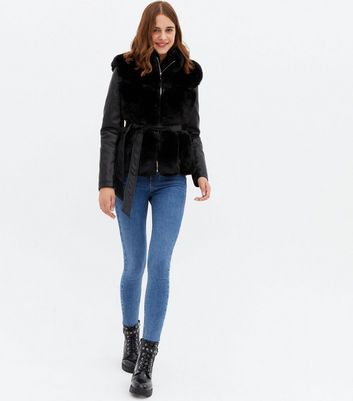 Damen Bekleidung Blue Vanilla Black Leather-Look Faux Fur Trim Jacket Damen Bekleidung Blue Vanilla Black Leather-Look Faux Fur Trim Jacket