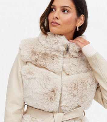 Click to view product details and reviews for Blue Vanilla Stone Leather Look Faux Fur Trim Jacket New Look.