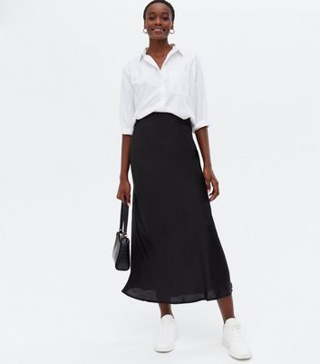 Tall Black Satin Bias Cut Midi Skirt | New Look