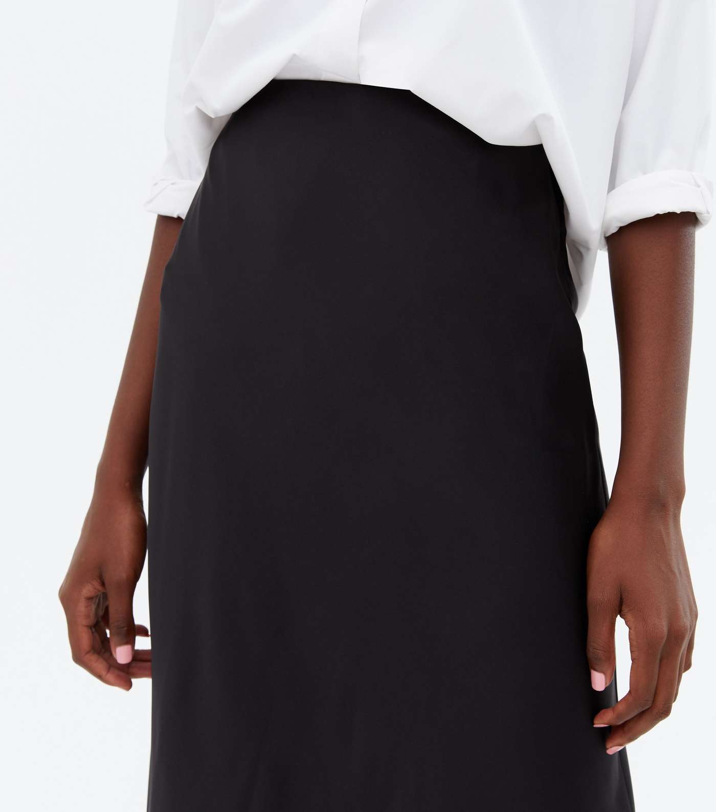 Tall Black Satin Bias Cut Midi Skirt Image 3