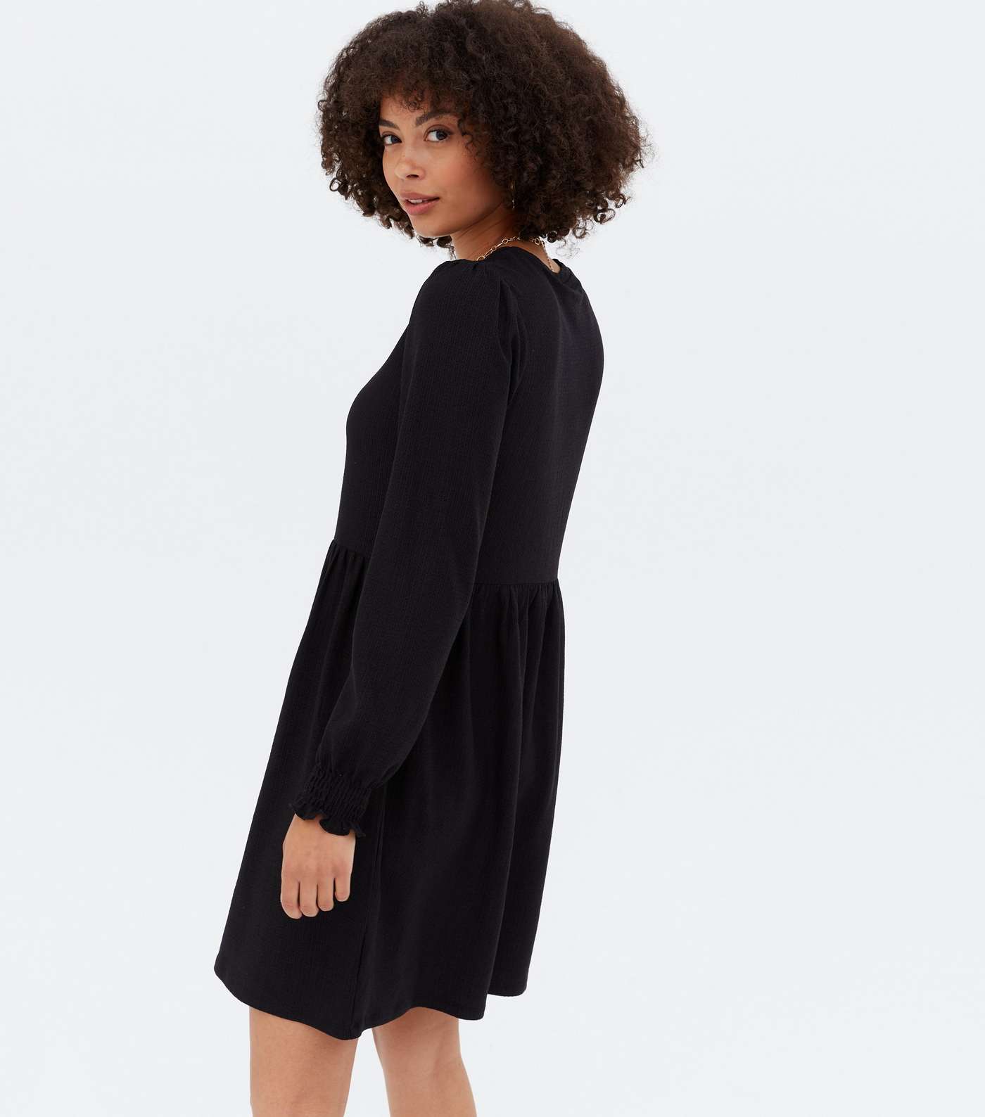 Tall Black Crinkle Jersey Long Sleeve Mini Oversized Smock Dress Image 4