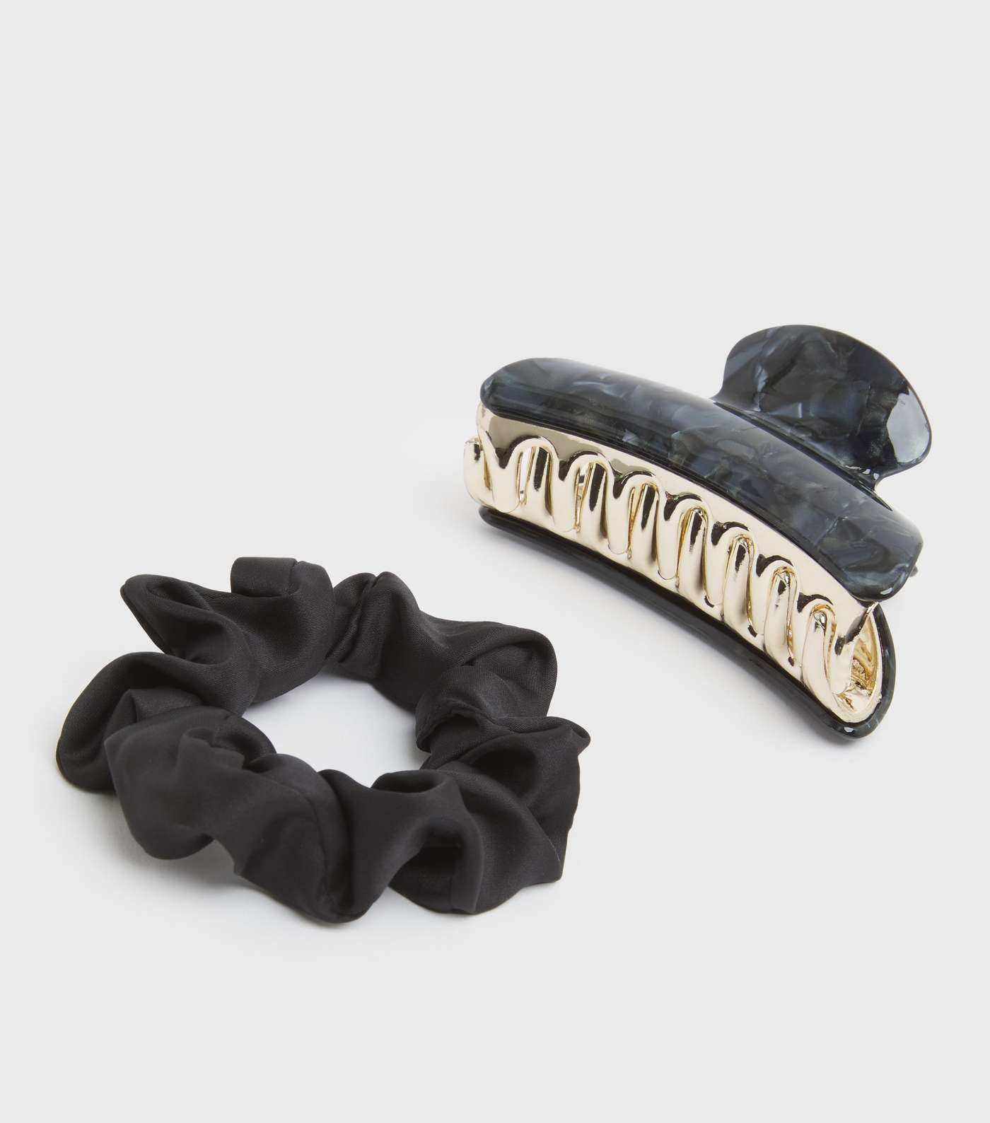 2 Pack Black Resin Bulldog Claw Clip and Scrunchie Set