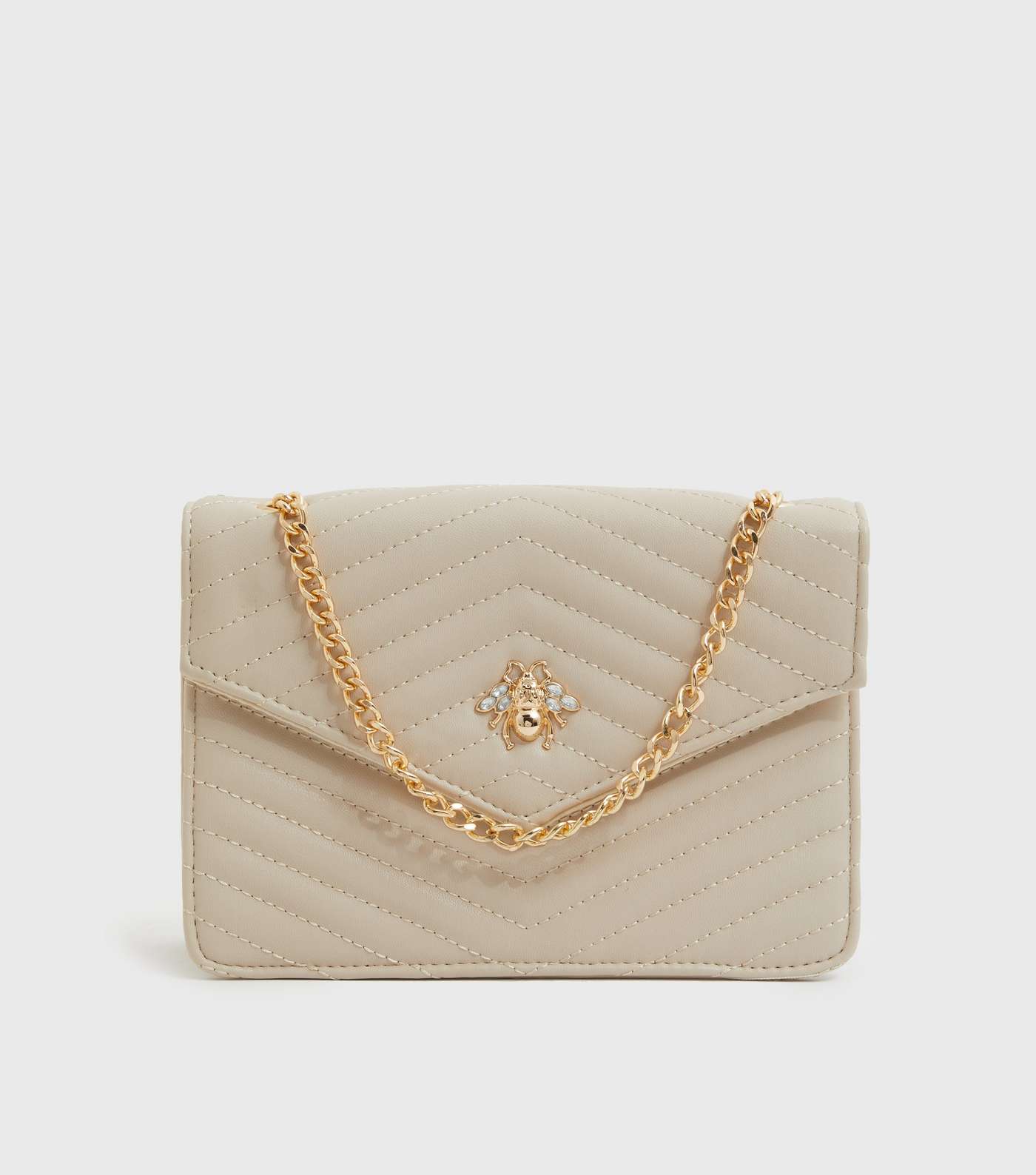Cream Quilted Bee Embellished Cross Body Bag