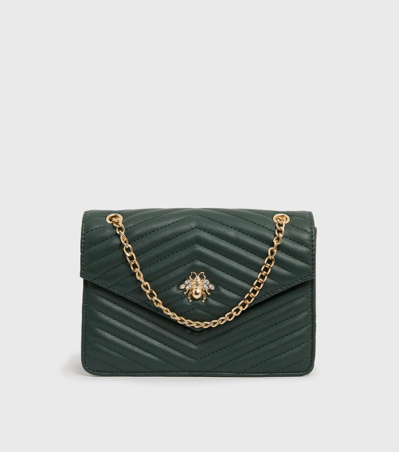 Dark Green Quilted Bee Embellished Cross Body Bag