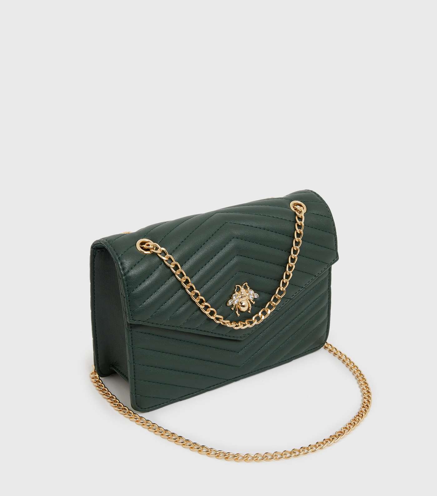 Dark Green Quilted Bee Embellished Cross Body Bag Image 3