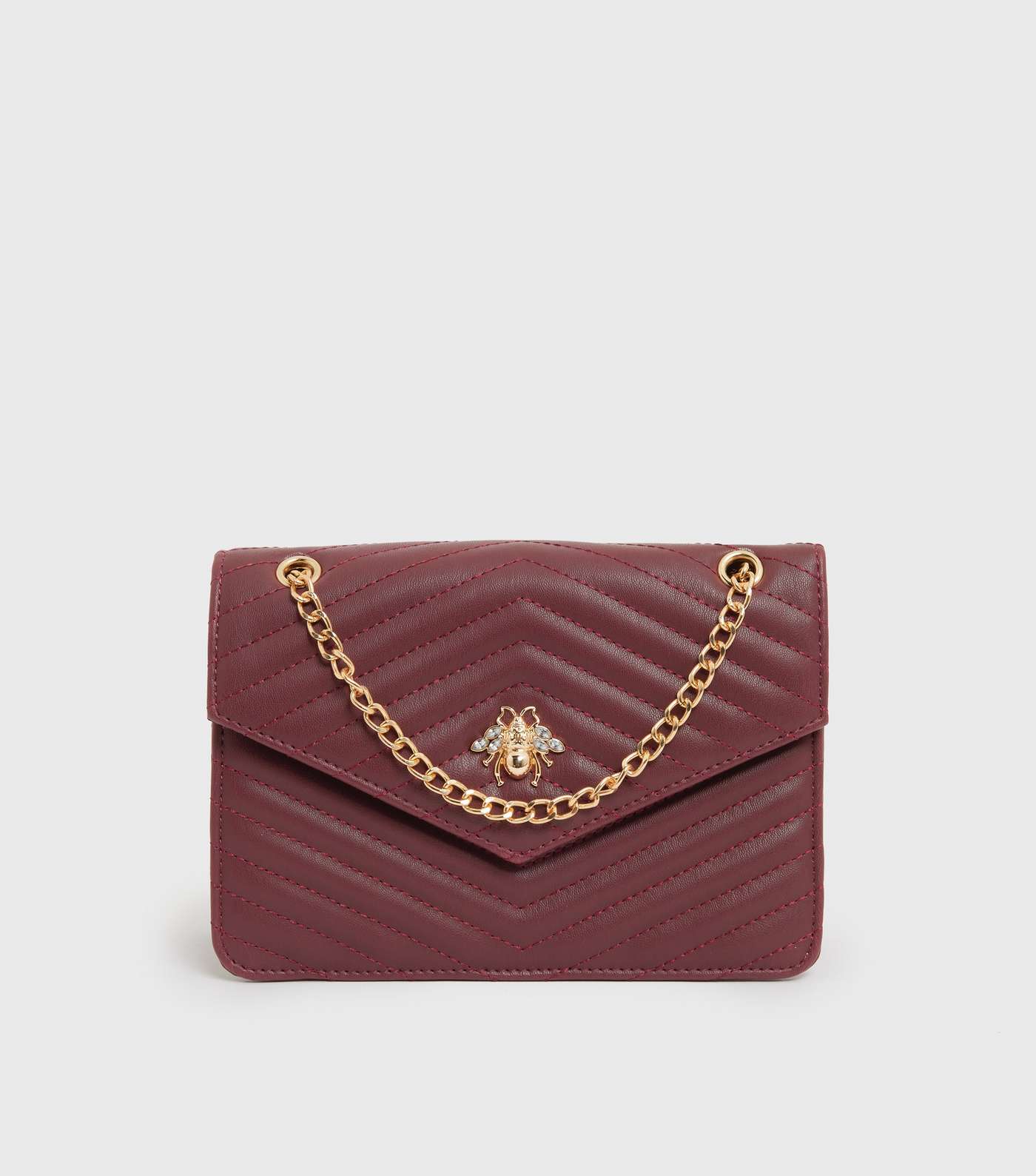 Burgundy Quilted Bee Embellished Cross Body Bag