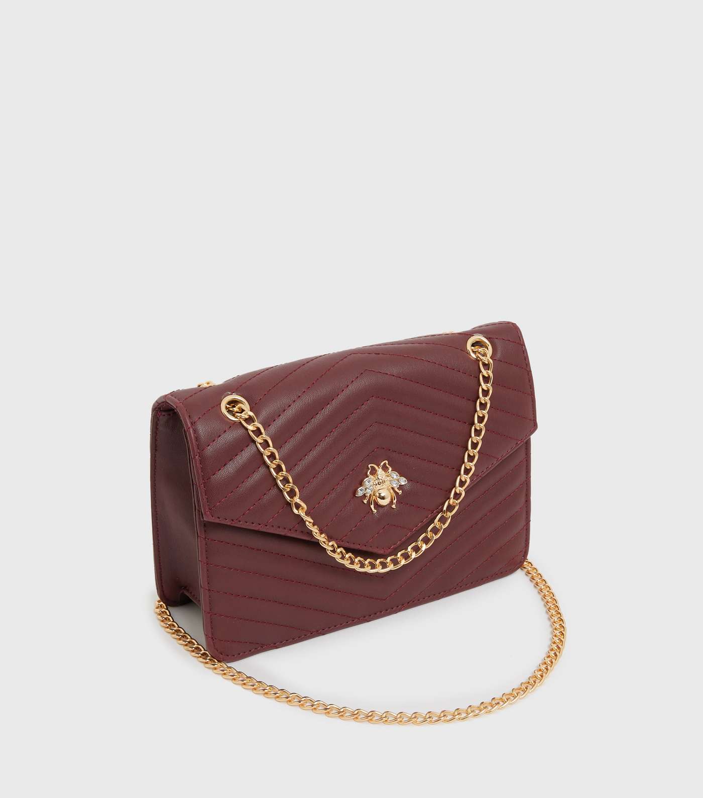 Burgundy Quilted Bee Embellished Cross Body Bag Image 3
