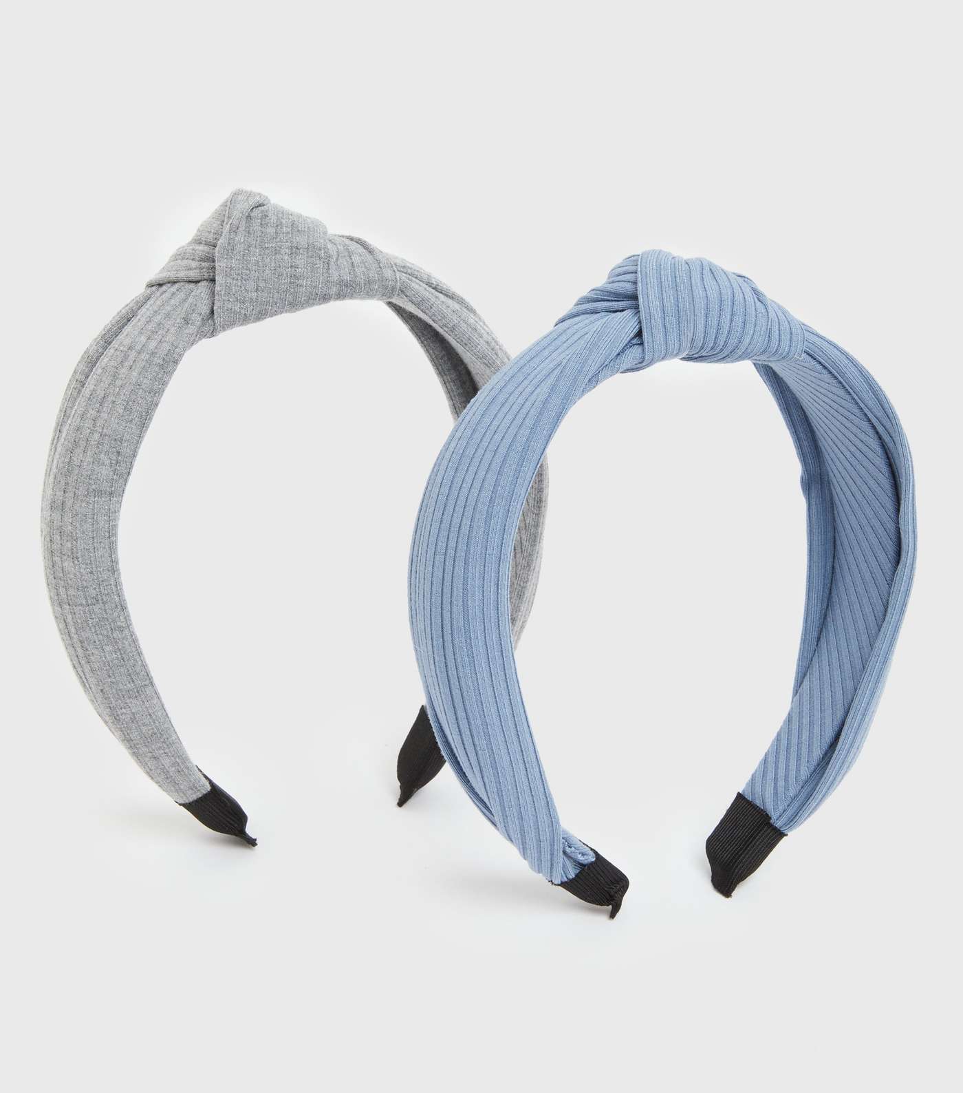 2 Pack Blue and Grey Ribbed Knot Headbands