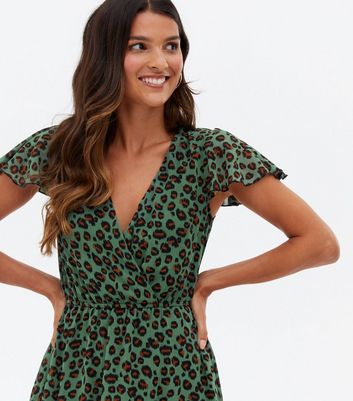 green animal print wrap dress