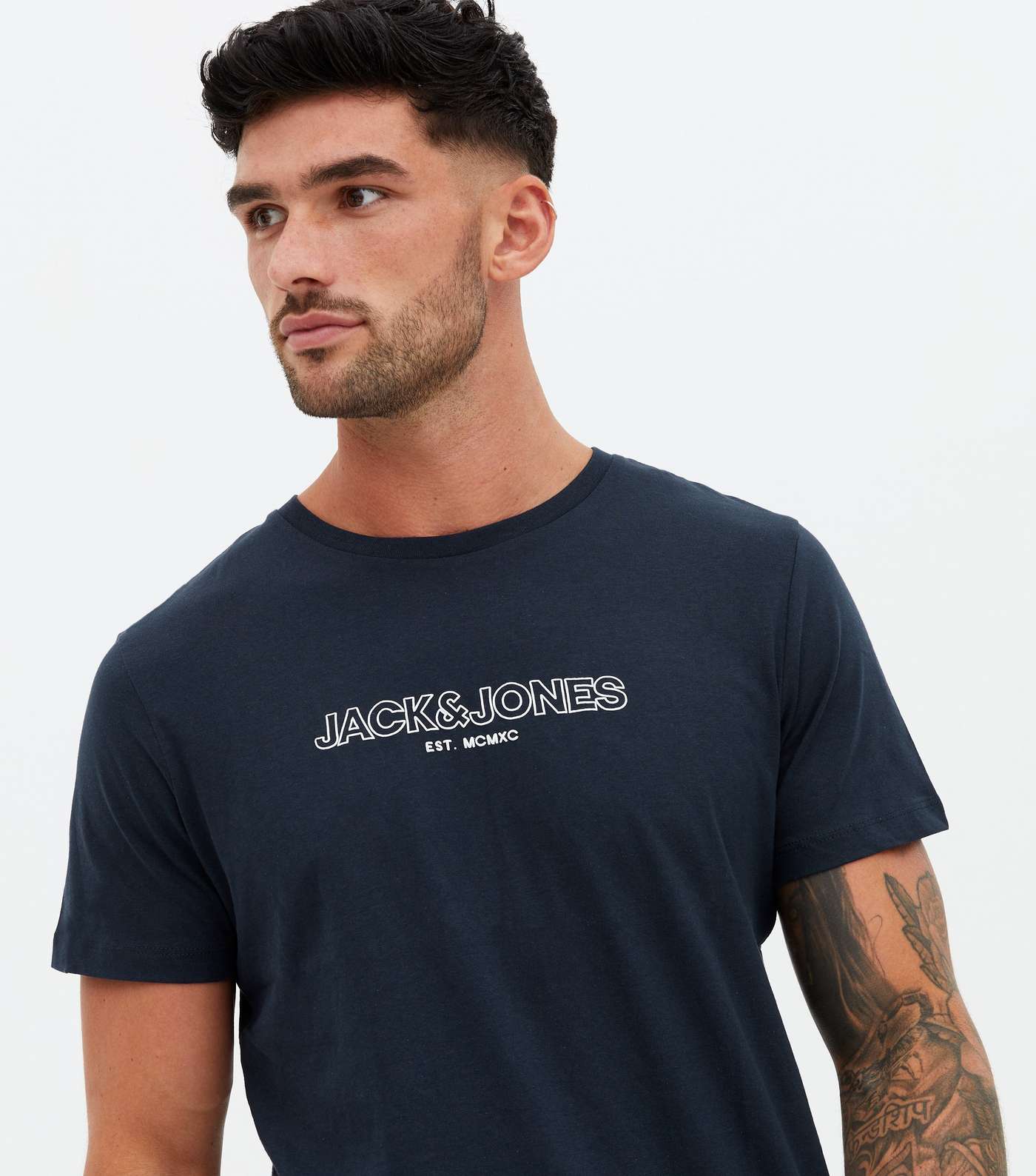 Jack & Jones Navy Logo Short Sleeve Crew T-Shirt Image 3