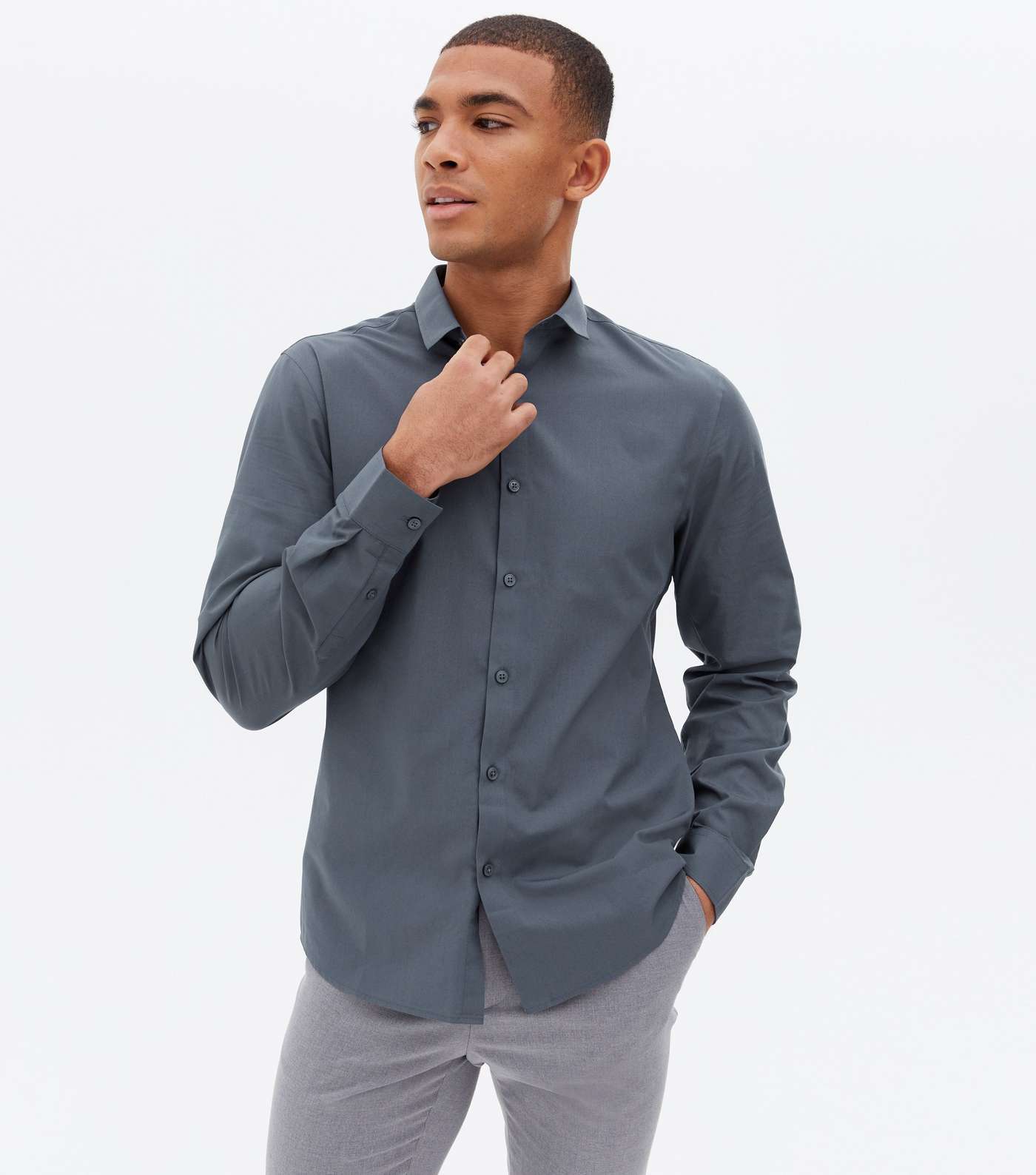 Grey Poplin Long Sleeve Shirt