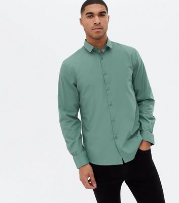 Herrenmode Bekleidung für Herren Green Poplin Long Sleeve Shirt