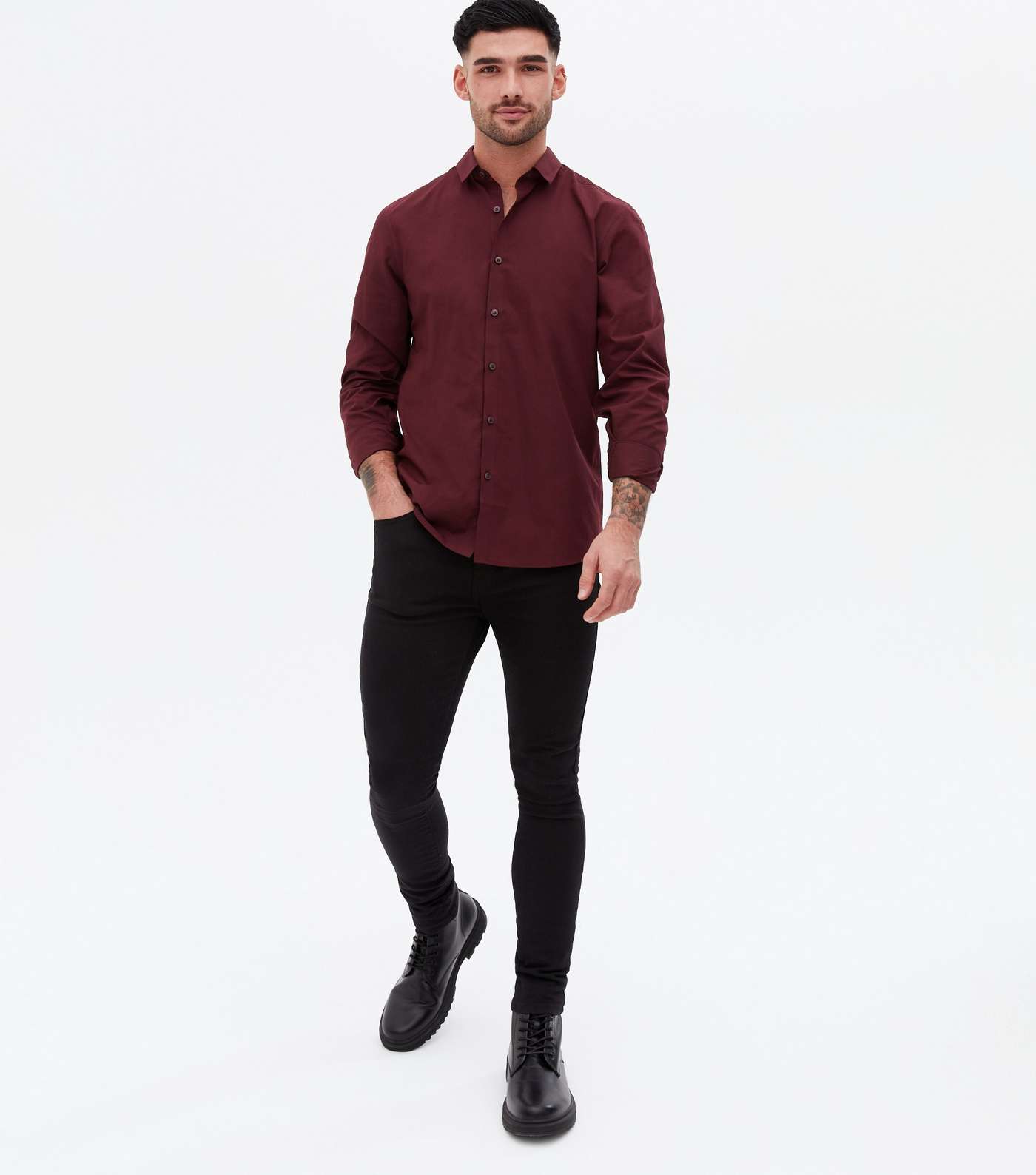 Burgundy Poplin Long Sleeve Shirt Image 2