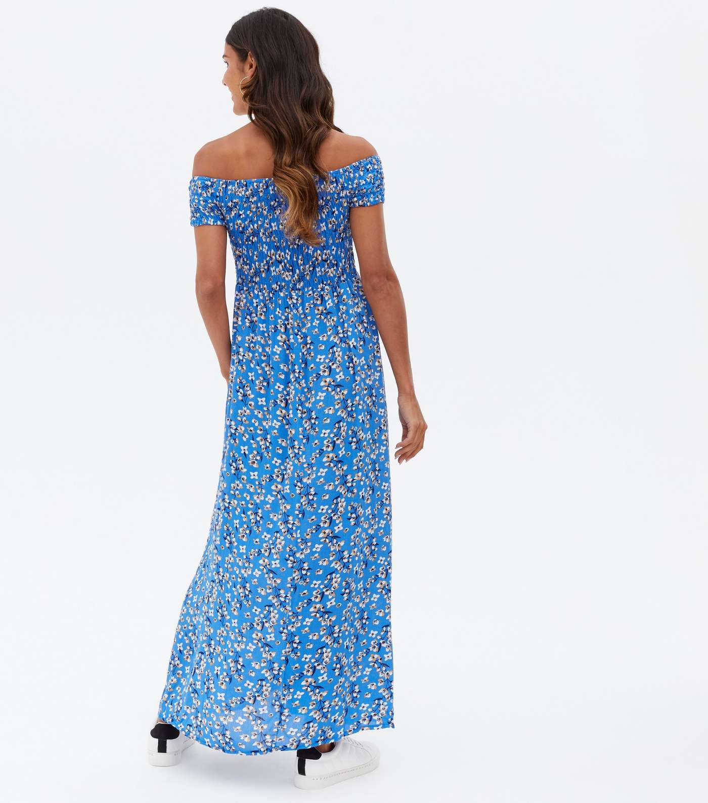 Mela Bright Blue Ditsy Floral Bardot Maxi Dress Image 4
