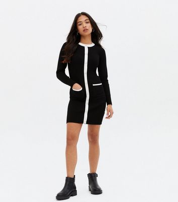 Petite Black Ribbed Knit Button Mini 