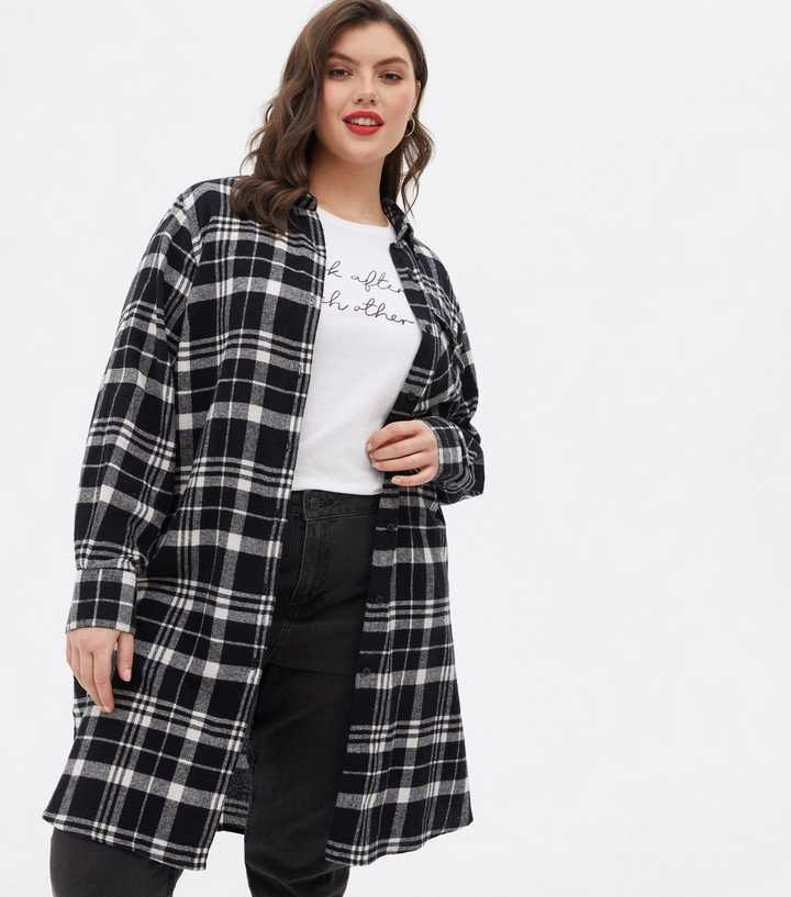 Curves Black Check Long Oversized Shirt