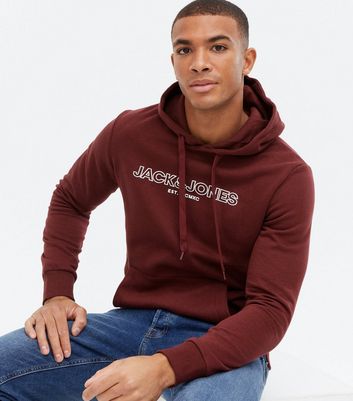 Jack Jones Burgundy Embroidered Logo Hoodie New Look