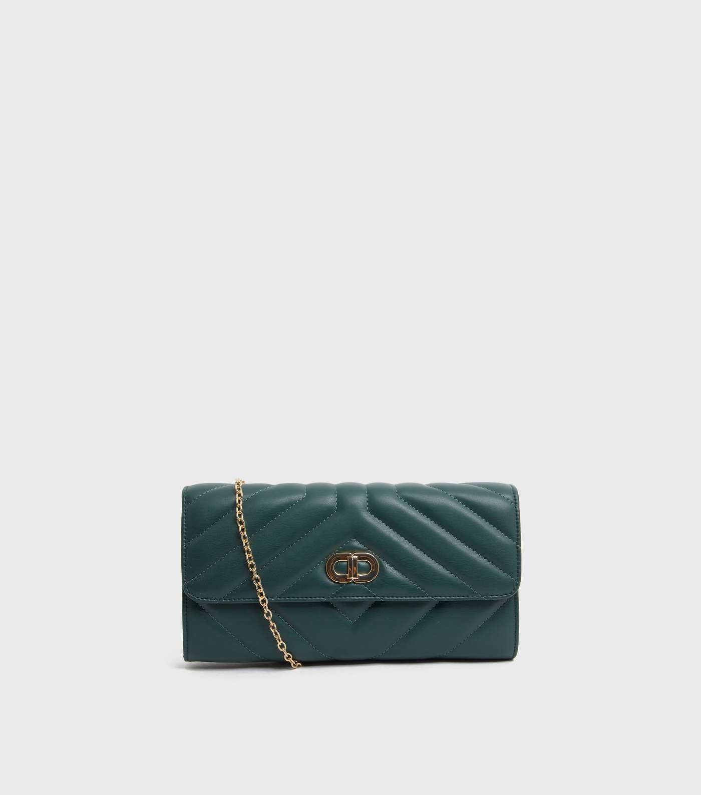 Green Quilted Cross Body Chain Clutch Bag