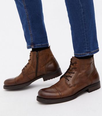 Jack & Jones Brown Leather Lace Up Ankle Boots | New Look