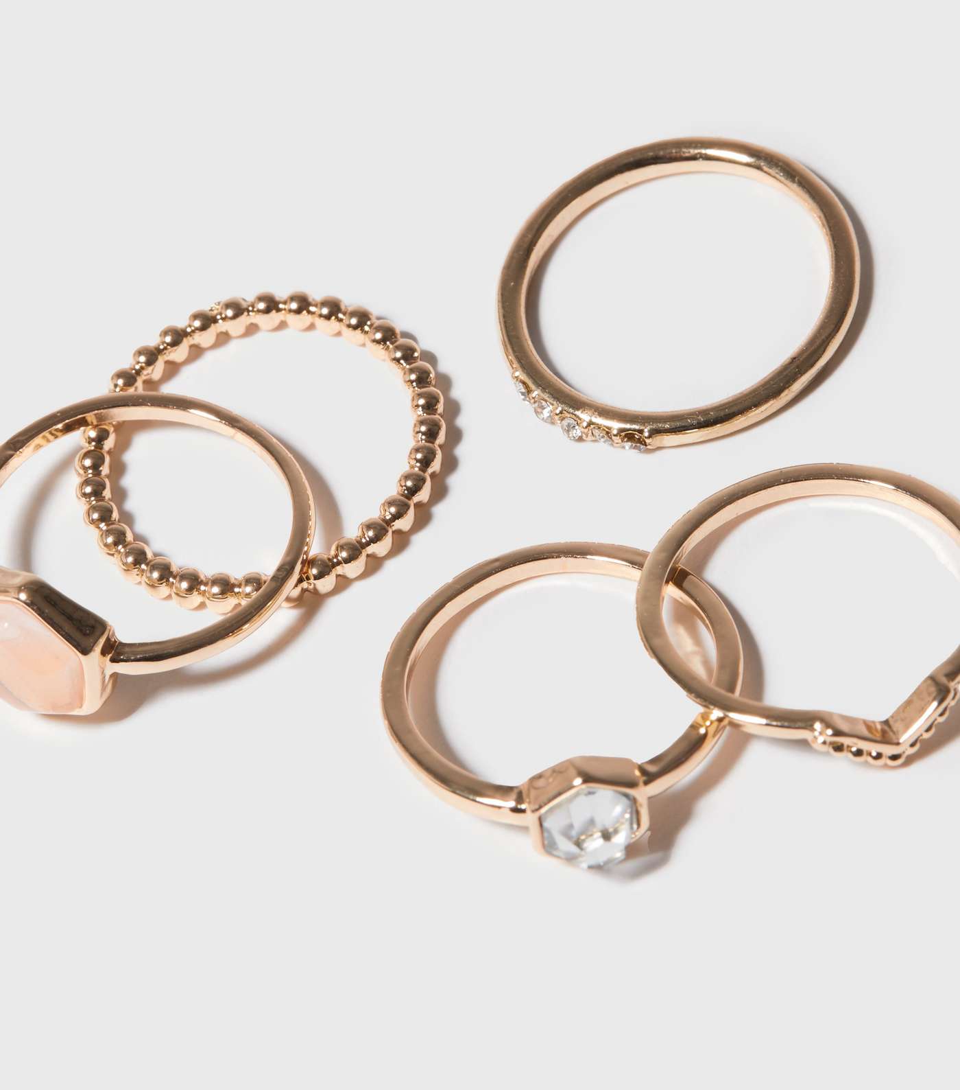 5 Pack Gold Semi Precious Rose Quartz Rings Image 2