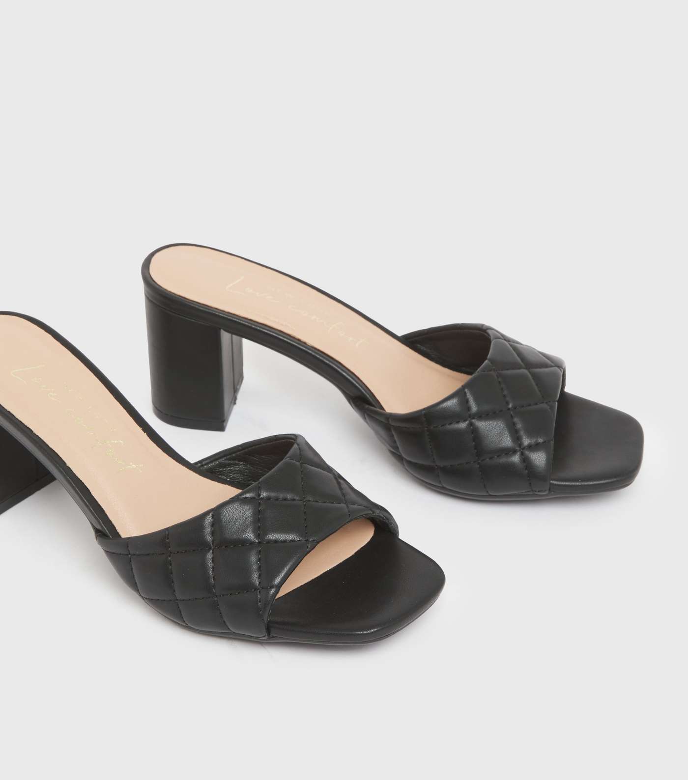 Black Quilted Leather-Look Block Heel Mules Image 3