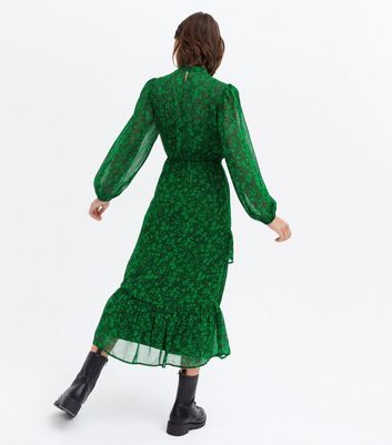 Click to view product details and reviews for Green Ditsy Floral Chiffon Frill Midi Dress New Look.