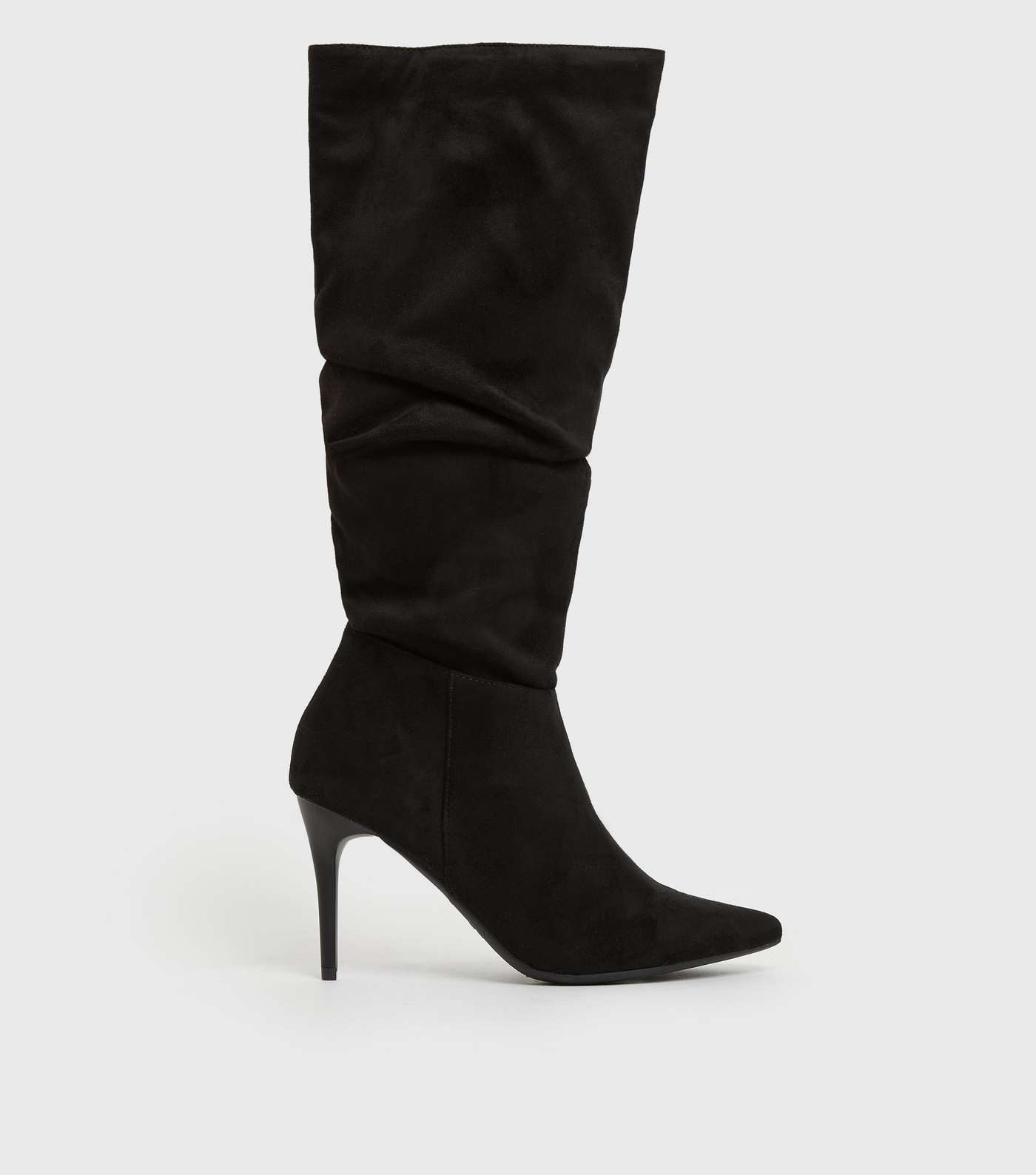 Black Stiletto Heel Slouch Knee High Boots