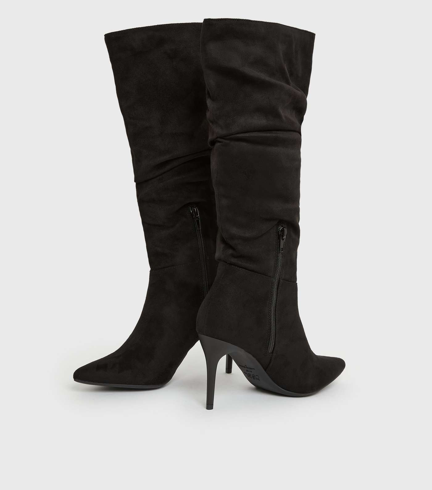 Black Stiletto Heel Slouch Knee High Boots Image 3