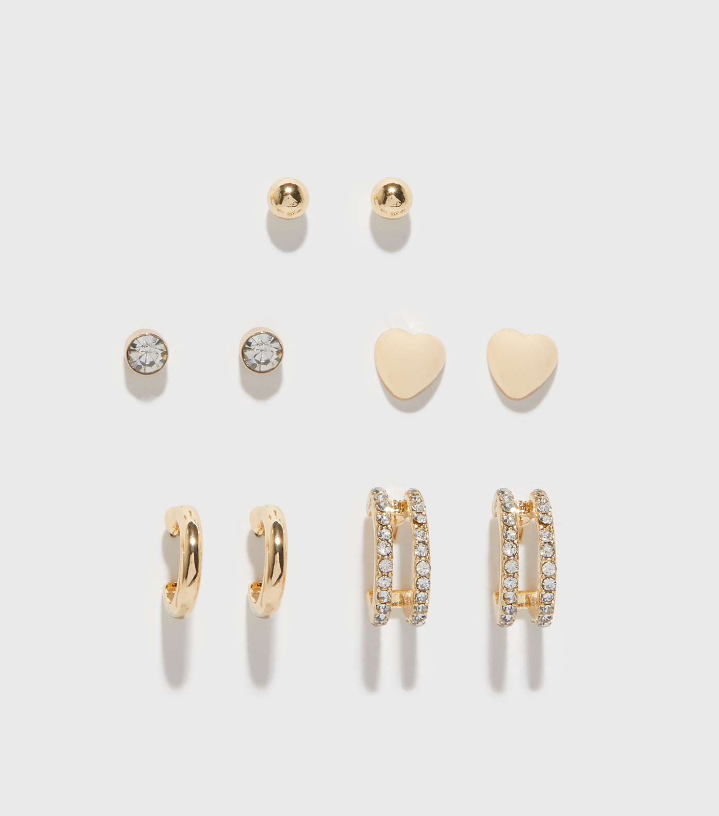 5 Pack Gold Mixed Stud and Hoop Earrings Image 2