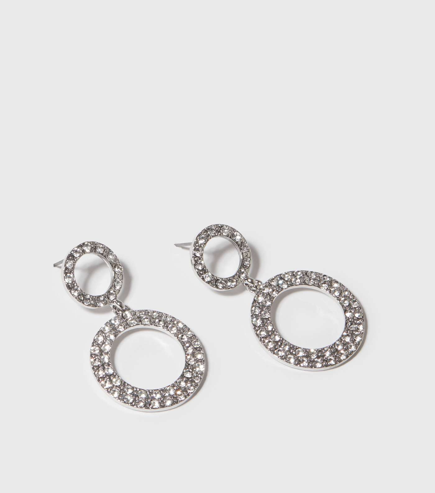 Silver Diamanté Double Circle Drop Earrings