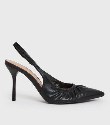 shop for Black Ruched Slingback Stiletto Heel Court Shoes New Look Vegan at Shopo