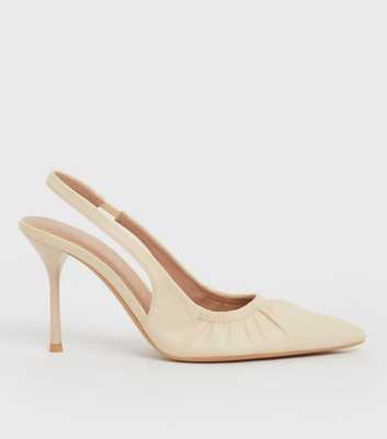 Off White Ruched Slingback Stiletto Heel Court Shoes