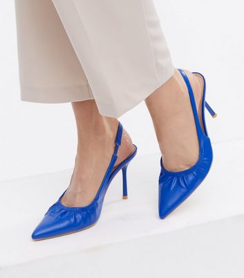 Bright Blue Ruched Slingback Stiletto Heel Court Shoes New Look